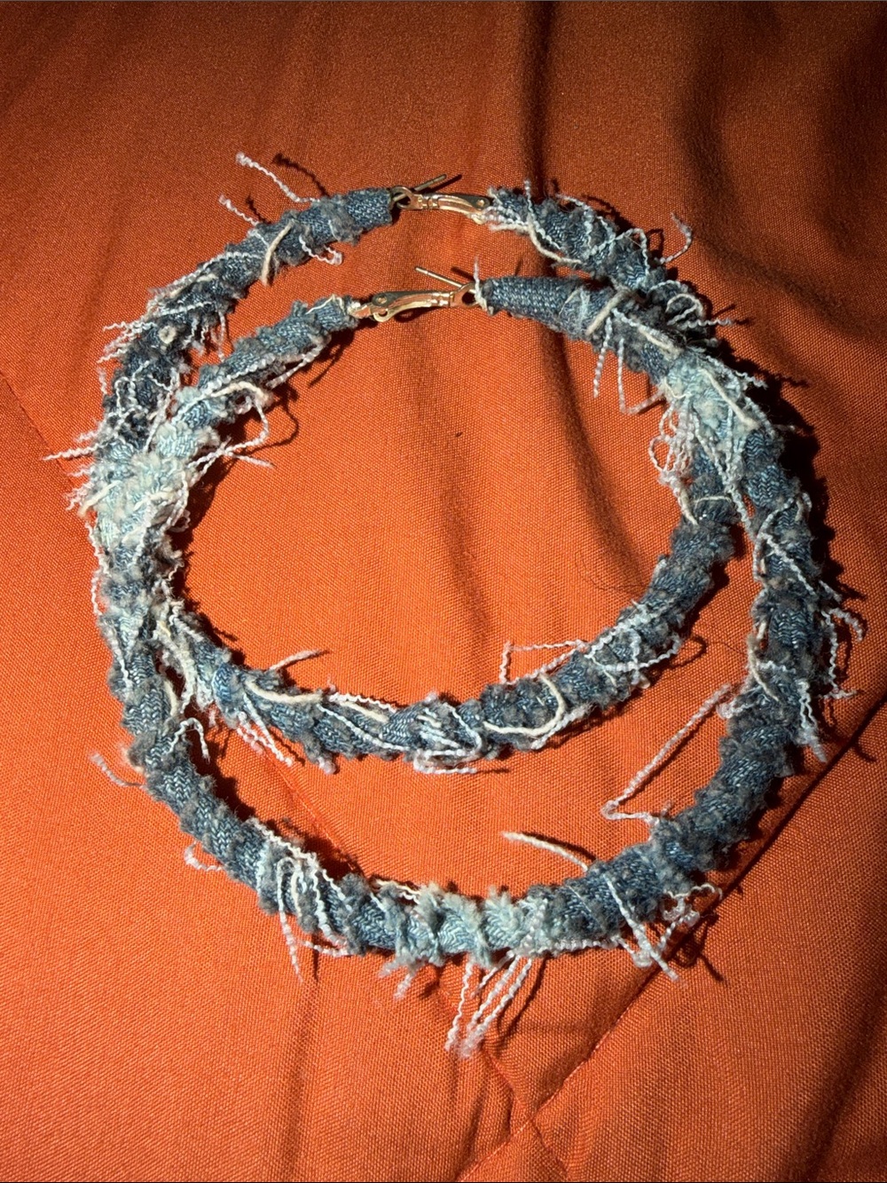 Frayed Denim Hoop Earrings - Blue